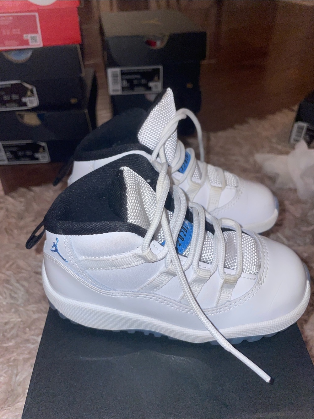 Jordan Kids White, Black & Blue High-Top Sneakers